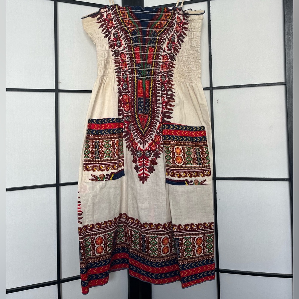 Vintage Smocked Dashiki Print Dress